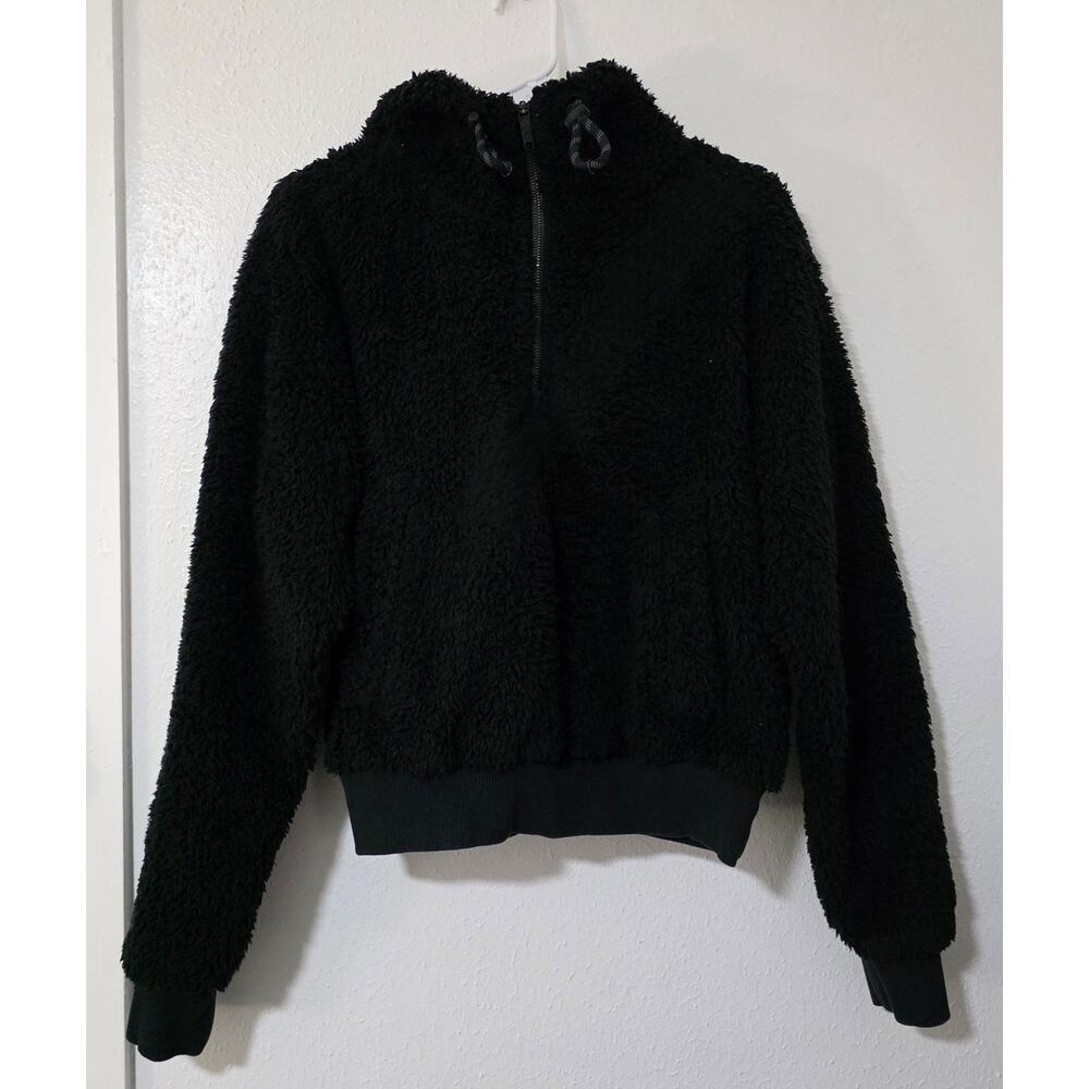 Lululemon Oh So Sherpa Half Zip Black Cotton Jersey Plush Fleece Teddy Jacket - Picture 2 of 9